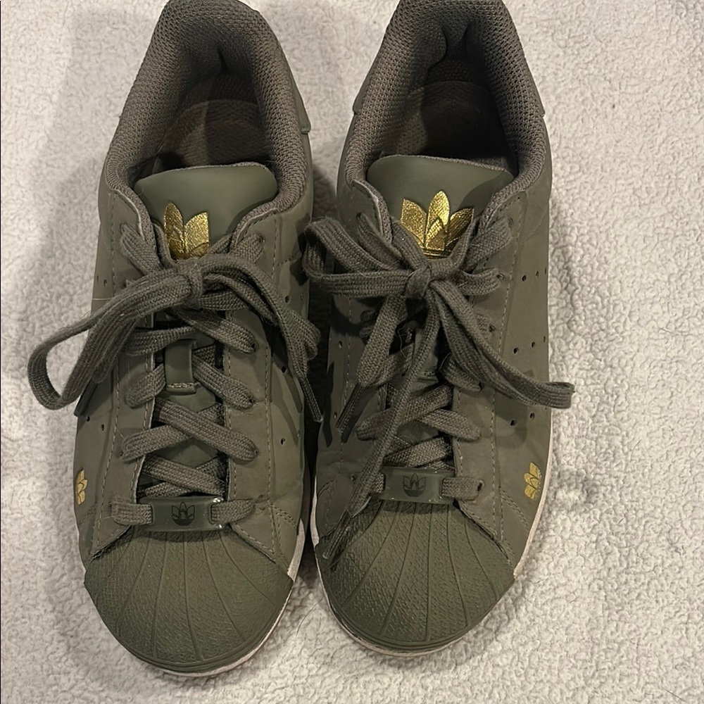 Adidas Olive and Gold Sneakers